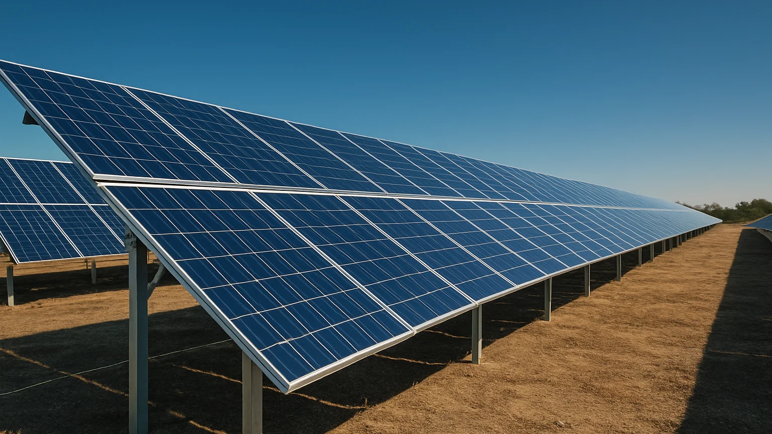 Solar panels in a working installation under clear natural daylig
